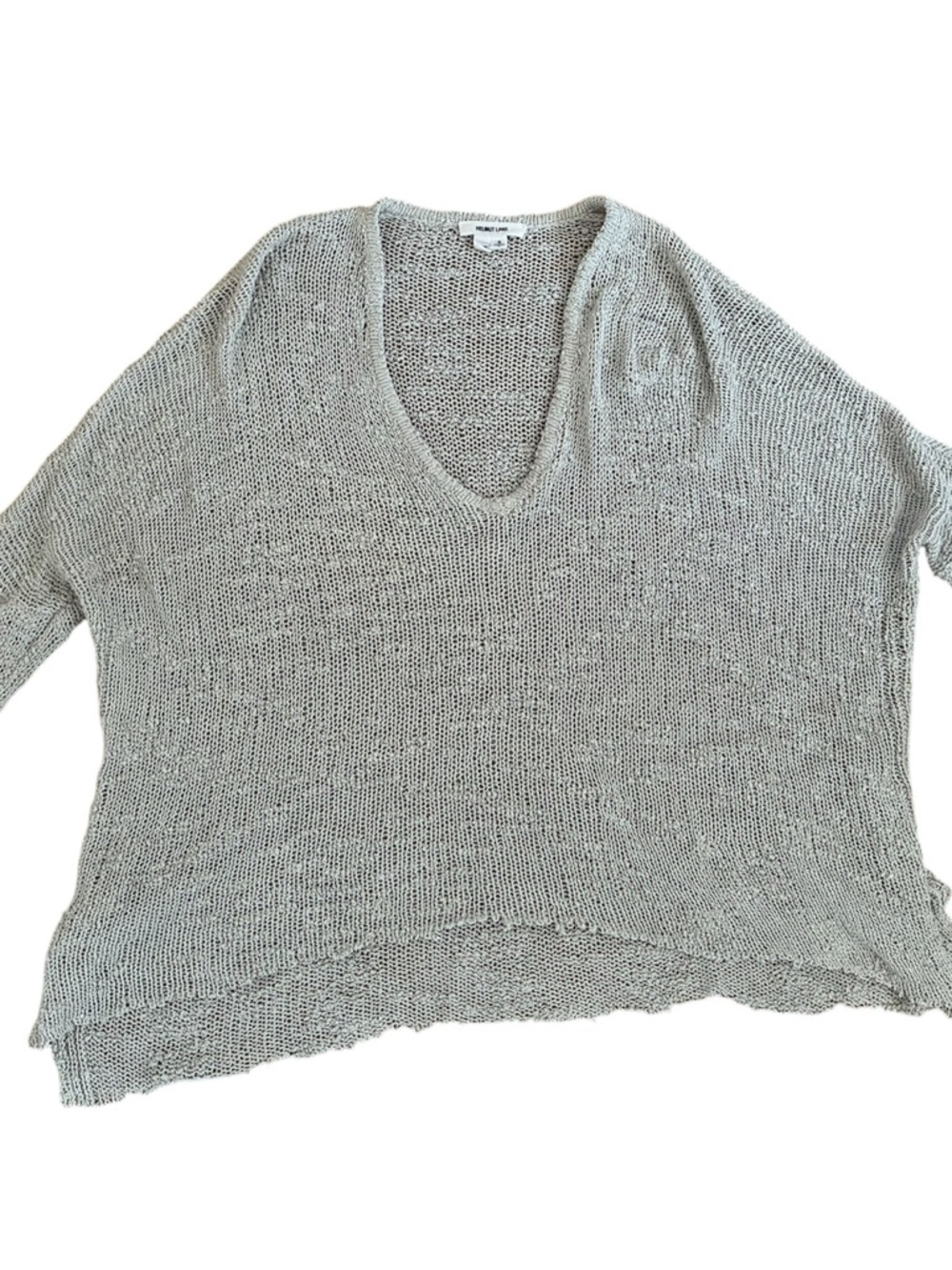 Helmut Lang Light Gray Open-Knit V-Neck Sweater
